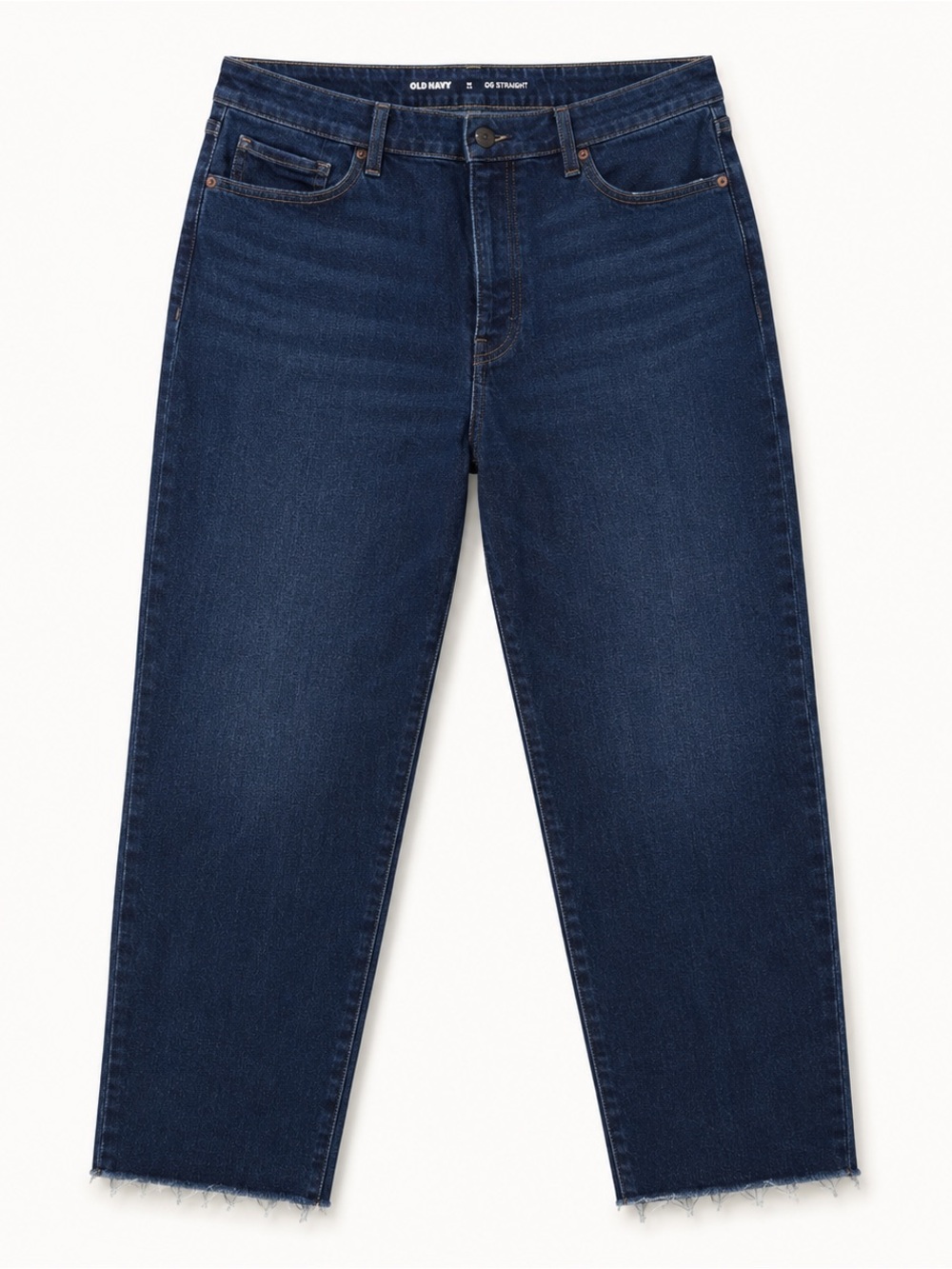 Old Navy High Rise OG Straight Jeans Size 16 Dark Wash Raw Hem Stretch